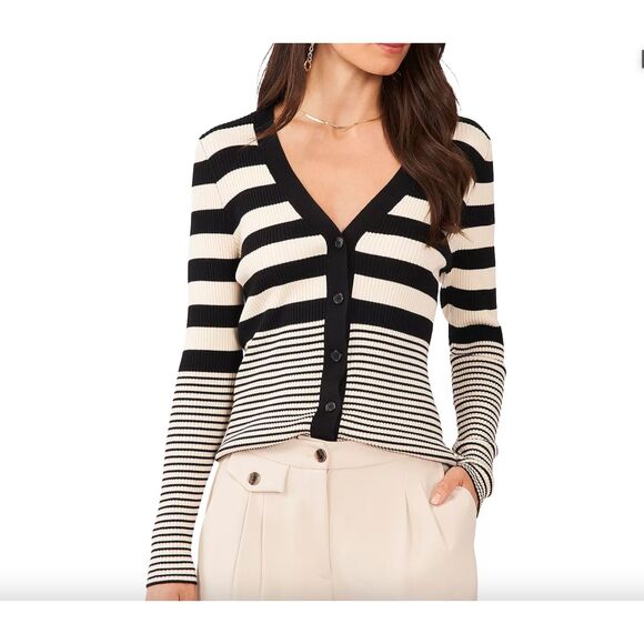 VINCE CAMUTO‎ Striped Ribbed Knit Cardigan NWOT Sz Medium - Picture 1 of 4